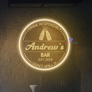 Fathers Day Gift Personalized Neon Sign Bar Custom Neon Basement Bar Sign Outdoor Neon Sign Whiskey Bar Neon Sign Light Up Bar Sign