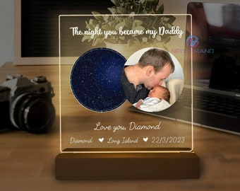 Gift For Dad Custom Star Map And Photo, Dad Birthday Gift, Night Sky Print Personalized Gifts for Dad, New Dad Gift, Custom Photo Plaque