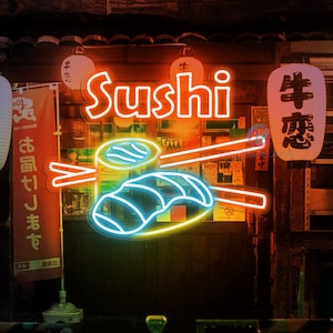 Insegna al neon a LED per sushi Sushi Decorazione per ristorante giapponese Insegna aperta per sushi Luci al neon Nigiri Decorazione per ristorante di sushi Insegna a LED per cibo giapponese