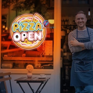 Pizza Open Neon Sign Pizza LED Light Custom Pizza Open Restaurant Neon Sign Food Room Wall Decor Restaurant Neon Light Restaurant Wall Art