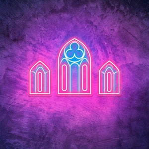 Cathedral Arch Halloween Neon Sign Windows Gothic Room wall Decor Cathedral Style Arch Gothic Church Medieval Window Gothic Cathedral Window