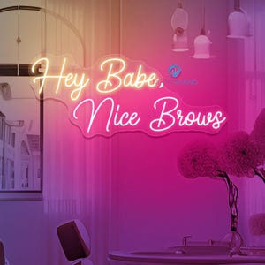 Hey Babe Nice Brows Neon Sign: Brow Bar Decor LED Wall Light