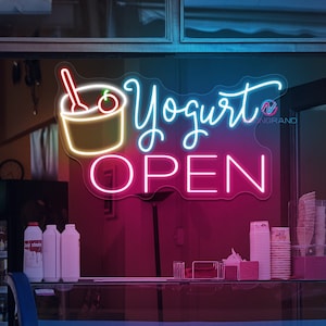 Yogurt Open Neon Sign Yogurt LED Light Custom Neon Sign Yogurt Sign Dessert Sign Business Open Lighted Sign Ice Cream Neon Sign Food Truck