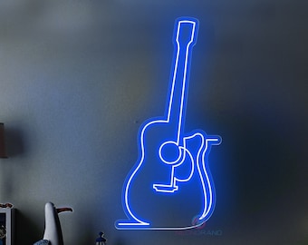 Guitar Neon Sign, Guitar Neon Led, Guitar Wall Decor, Neon Sign Bedroom, Music Neon Sign, Custom Neon Sign, Live Music Neon Sign Music Art