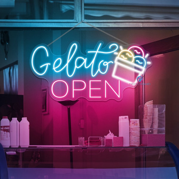 Gelato Leuchtreklame Gelato Open LED-Schild Gelato LED-Licht Eiscreme Öffnen-Schild Open Business Leuchtreklame Eisdiele Dekor Beleuchtetes Geöffnet-Schild