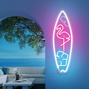 Surfboard LED Neon Sign, Surf Wall Art Decor, Hawaii Sign Beach House Decor Wave Neon sign Surfboard LED Neon Sign Tiki Bar Decor Beach Bar