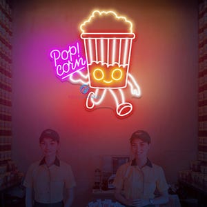 Popcorn Neon Sign LED Light Up Wall Decor for Movie Theater Home Cinema Snack Bar Café Retro Aesthetic Neon Light Popcorn Shop Sign
