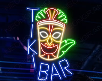 Tiki Bar Letrero de neón personalizado Tiki Bar Sign Tiki Bar Decoración Custom Bar Signage Tiki Lounge Sign Personalizado Bar Sign Bar Decor Wall Art