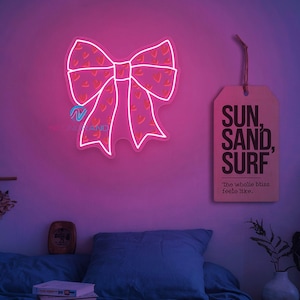 Pink Bow Neon Sign Heart LED Light Valentine Day Neon Sign Custom Home Dorm Wall Decor Pink Trendy Wall Art Girl's Room Decor Valentine Gift
