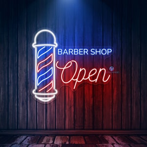 Barber Shop Neon Sign Wall Decor Barber Open Sign Barber Shop Sign Barber LED Light Barbershop Sign Hair Salon Sign Open Barber Pole LED