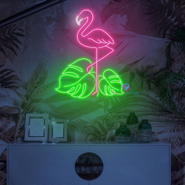 Flamingo Neon Schild Monstera Neonlicht Flamingo Neonlicht Tropischer Flamingo LED-Licht Flamingo Kinderzimmer Dekor für Weihnachtsgeschenkidee