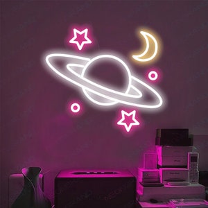Celestial Neon Sign Sun And Moon Neon Sign, Planet Neon Sign, Galaxy Neon Sign, Custom LED Neon Sign Space Neon Sign Bedroom Sign Wall Decor