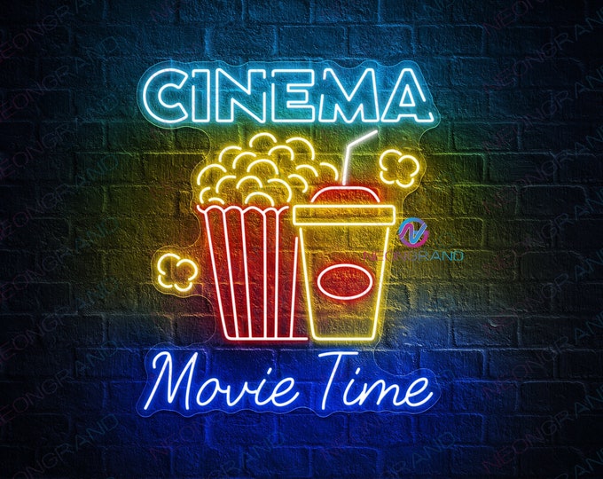 Cinema Neon Sign Movie Time Neon Light Movie Theater Led Light Cinema Theater Room Wall Decor Movie Home Theater Movie And Popcorn Led Sign