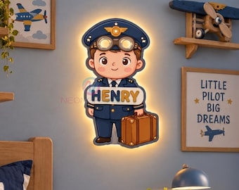 Pilot Name Sign Pilot Gift Kids Pilot Christmas Gift Pilot Ornament Gift Pilot Gifts Wood Kids Night Light Boys Room Decor Nursery Name Sign