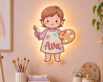 Little Artist Sign Night Light Personalized Name Wooden Artist Lamp Young Artist Gift Painter Gift Kids Playroom Decor Girl Christmas Gift
