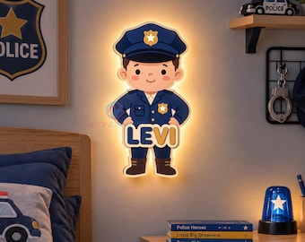 Police Nursery Police Gift Police Car Wooden Name Sign Custom Name Light Kids Night Light Nursery Name Sign Boys Room Decor Police Christmas