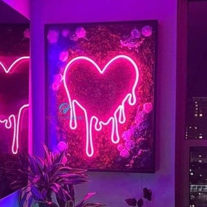 Dripping Heart Neon Sign Neon Heart Sign Melting Heart Neon Sign Love Neon Sign Heart Pink Neon Led Light Sign Christmas Gift Idea