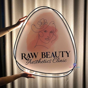 3D Acrylic Salon Sign Round Business Logo Sign Custom Backlit Sign Light up Spa Sign LED Neon Acrylic Wall Signage Neon Mirror Sign