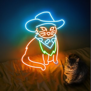 Custom Cowboy Cat Neon Sign, Cowboy Cat LED Cowboy Hat Neon Sign, Cowboy Bar Decor Sign,  Cowboy Cat Home Room Wall Decor Gift For Him