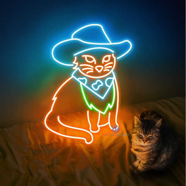 Custom Cowboy Cat Neon Sign, Cowboy Cat LED Cowboy Hat Neon Sign, Cowboy Bar Decor Sign,  Cowboy Cat Home Room Wall Decor Gift For Him