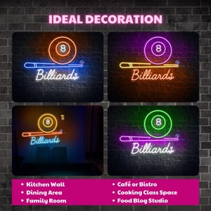 Billiards Neon Sign Billiards LED Light Pool Hall Neon Sign Custom Neon ...