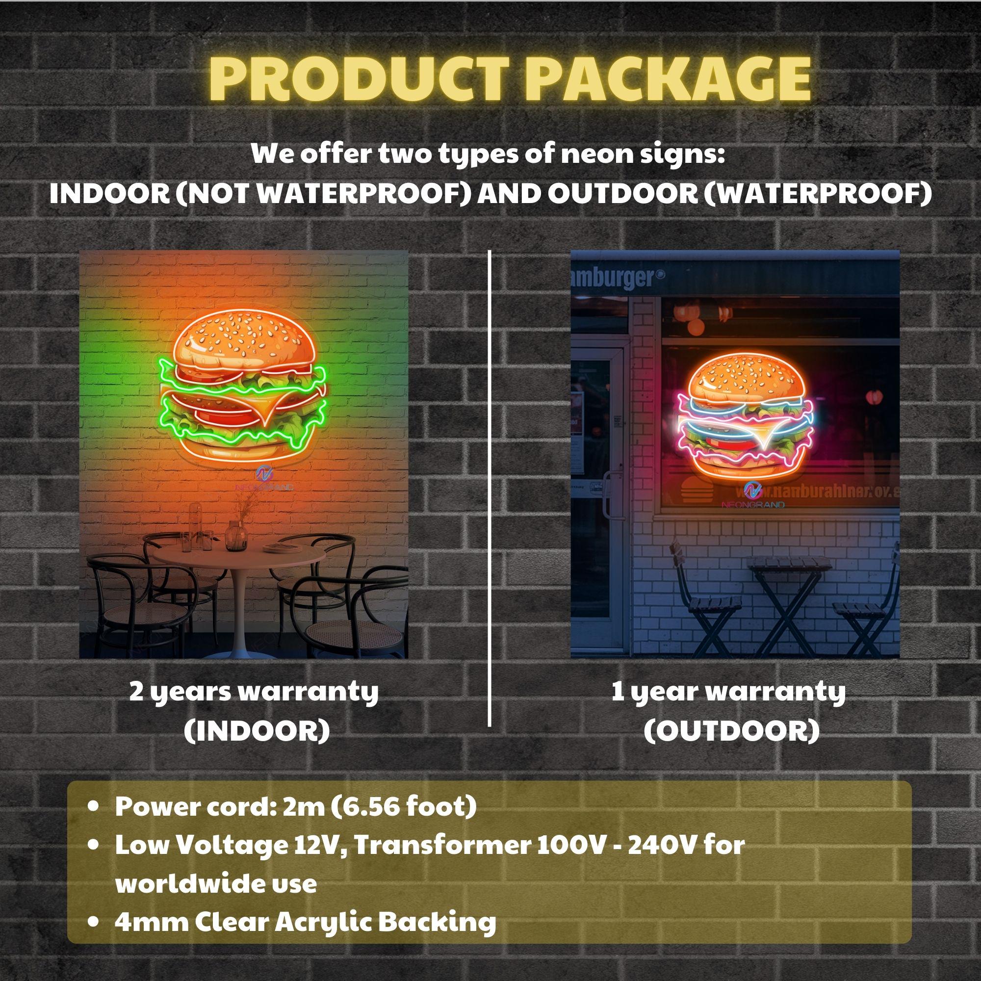 Burger Neon Sign LED Fast Food Light Restaurant Wall Decor Hamburger ...