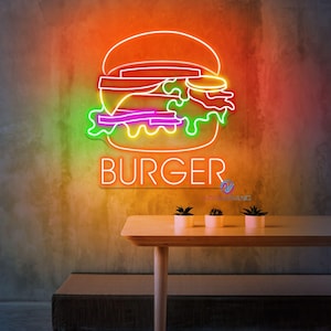 ハンバーガー ネオンサイン レストラン用 レトロ LED ウォールアート ファーストフード デコレーション 手作り バーガー バー ライト キッチン ウォールランプ 食べ物好きの方へのギフト