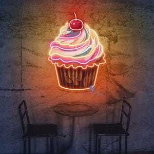 Cupcake Neon Sign Colorful LED Bakery Wall Decor Sweet Dessert Shop Light Cute Café Neon Art Custom Pastry Sign Aesthetic Kitchen Decor