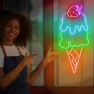 Ice Cream Neon Sign: Strawberry Dessert Shop LED Wall Decor
