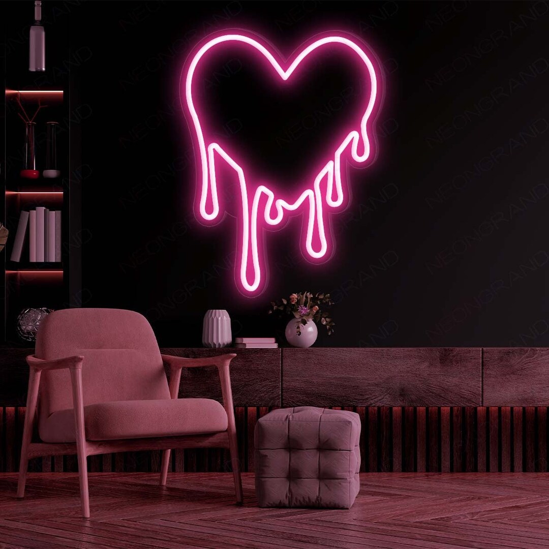 Dripping Heart Neon Sign Neon Heart Sign Melting Heart Neon Etsy