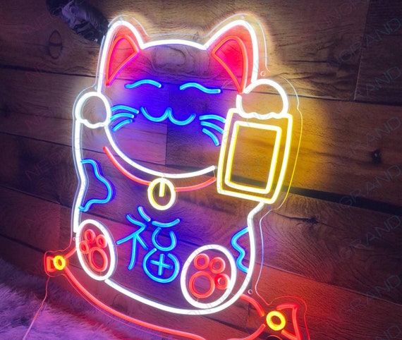 招き猫ネオンサイン、日本のネオンサイン、日本のカスタムネオンサイン 