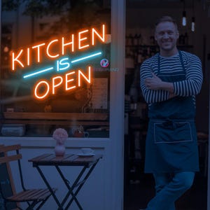 Kitchen Is Open Neon Sign LED Wall Light Fun Illuminated Kitchen Decor for Home Restaurants Bars or Late Night Food Lovers Business Sign