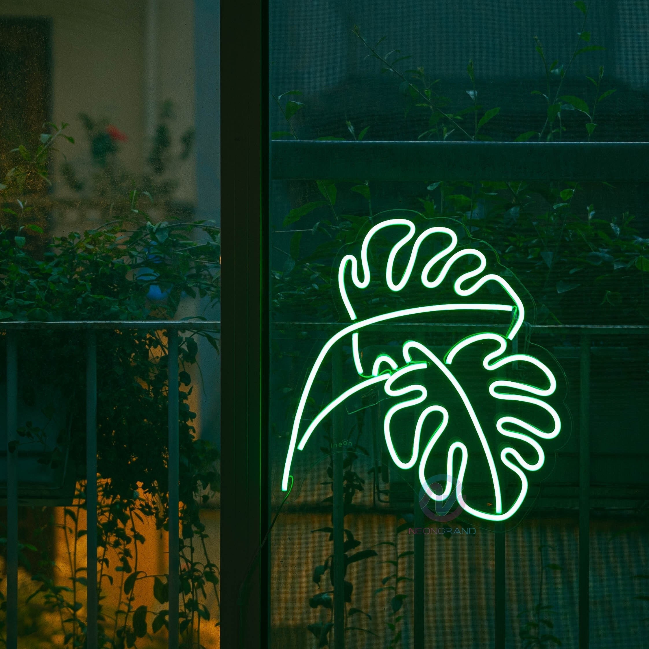 Leaf wall with neon sign deals