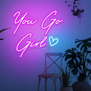 You Go Girl Neon Sign LED Wall Light with Heart Motivational Neon Sign for Bedroom Beauty Salon Boutique Spa Feminine Room Decor Gift