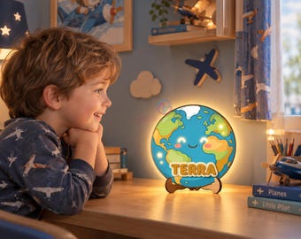 Planet Night Light Space Night Light Earth Ornament Kids Christmas Gift Planet Lamp Gift Wooden Name Sign Kids Night Light Nursery Name Sign