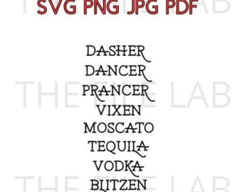 Dasher Dancer Moscato Blitzen svg, png, pdf, jpg