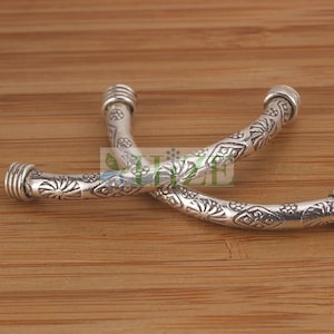 HIZE SB294 Thai Karen Hill Tribe Silver Tribal Sun Diamond Print Curve Tube Focal Beads 51mm (2)