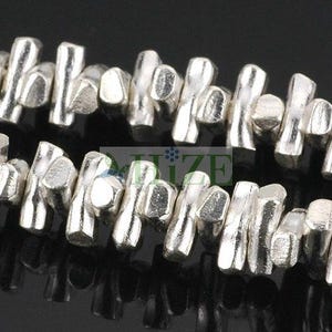 HIZE SB207 Thai Karen Hill Tribe Silver Bright Plain Stick Bar Spacer Beads 6mm (40)