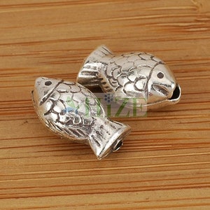 HIZE SB288 Thai Karen Hill Tribe Silver Puffy Sea Beach Fish Beads 8mm (6)