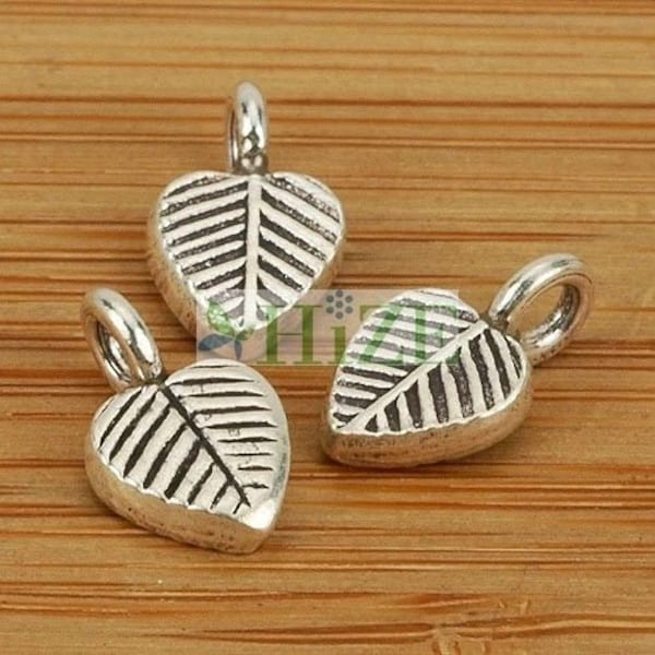 HIZE SC312 Thai Karen Hill Tribe Silver Little Leaf Stamped Heart Charms 7mm (6)