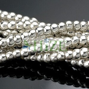 HIZE SB413 Thai Karen Hill Tribe Silver Shiny Plain Round Seed Beads 2.5mm (13 3/4")