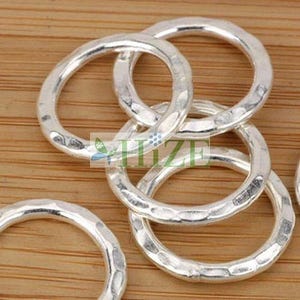 HIZE SB118 Thai Karen Hill Tribe Silver Closed Hammered Link Ring Finding Beads 19.5mm (4)