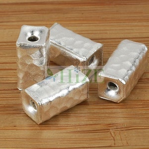 HIZE SB102 Thai Karen Hill Tribe Silver Hammered Texture Square Tube Beads 6.75mm