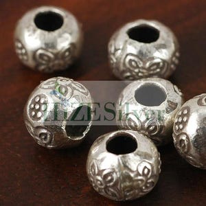 HIZE SB311 Thai Karen Hill Tribe Silver Flower Floral Rotund Rondelle Beads 9mm (8)