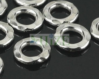 HIZE SB323 Thai Karen Hill Tribe Silver Hammered Link Ring Connector Finding Beads 8mm (14)