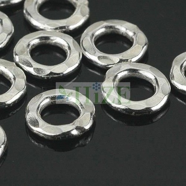 HIZE SB323 Thai Karen Hill Tribe Silver Hammered Link Ring Connector Finding Beads 8mm (14)