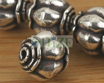 HIZE SB577 Thai Karen Hill Tribe Silver Large Corrugate Bicone Oval Focal Beads 15mm (2)