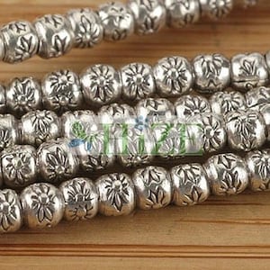 HIZE SB432 Thai Karen Hill Tribe Silver Flower Round Seed Spacer Beads 3.5mm (55)