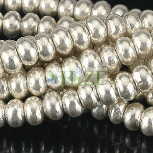 HIZE SB518 Thai Karen Hill Tribe Silver Shiny Plain Solid Rondelle Spacer Beads 4mm (40)