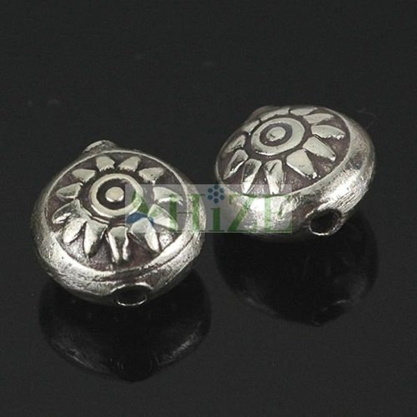 HIZE SB522 Thai Karen Hill Tribe Silver Tribal Sun Imprint Button Lentil Disc Focal Beads 10mm (6)